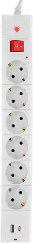 Сетевой фильтр Buro BU-SP3_USB_2A-W 3м (6 розеток) белый (коробка)