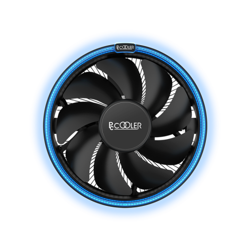 Кулер для процессора/ CPU Cooler PCCooler E126M B (92W, 4-pin PWM, 70mm, Al/Cu, -mm, Blue LED, 1x120mm, 56CFM, 26.5dBA, 1800RPM, S: 1700/1200/115X, AM5/AM4, black)