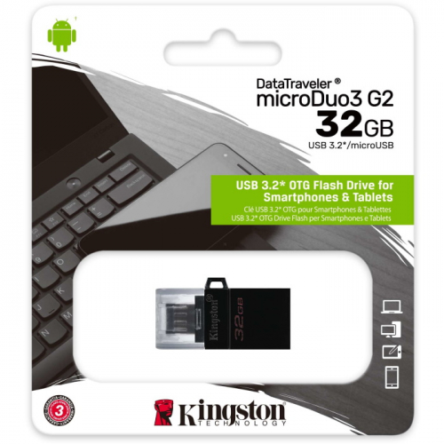 Флеш накопитель Kingston 32GB DataTraveler microDuo 3 G2 USB Type-A/Micro-USB 3.2 Gen 1 Black (DTDUO3G2/32GB) фото 3