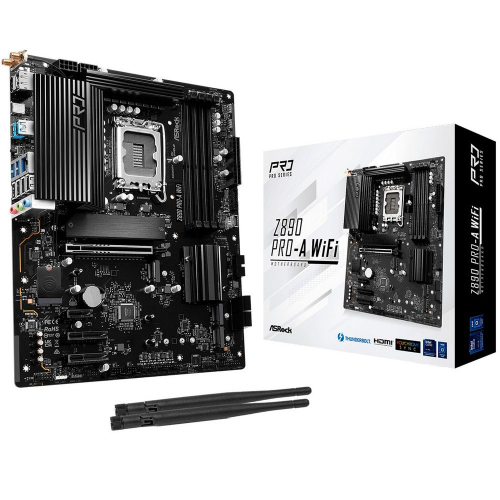 Материнская плата ASROCK Z890 PRO-A WIFI, LGA1851, Z890, 4*DDR5, 4*SATA, 4*M.2, 4*USB 3.2, 4*USB 2.0, Type-C, 1*PCIx16, 2*PCIx4, 1*M.2 (Key E), HDMI+DP, ATX