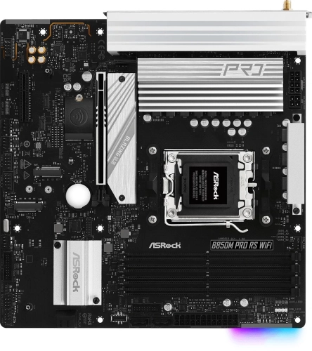 Материнская плата ASROCK B850M PRO RS WIFI, AM5, B850, 4*DDR5, 4*SATA, 3*M.2, 4*USB 2.0, 3*USB 3.2, Type-C, 2*PCIx16, 1*M.2 (Key E), HDMI+DP, mATX