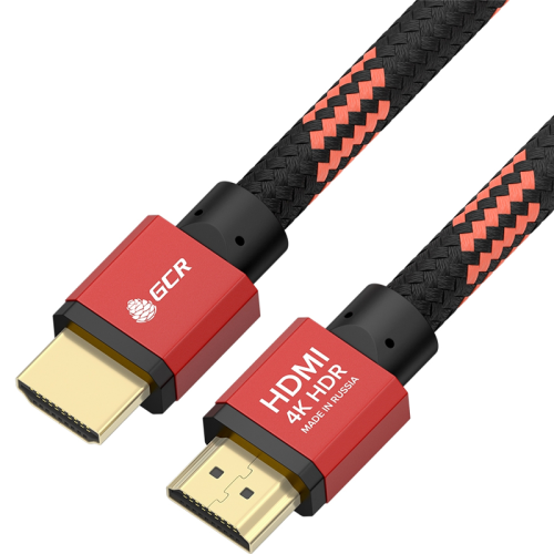 GCR Кабель PROF 1.5m HDMI 2.0, BICOLOR ECO Soft капрон, AL корпус красный, HDR 4:2:2, Ultra HD, 4K 60 fps 60Hz/ 5K*30Hz, 3D, AUDIO, 18.0 Гбит/ с, 28AWG, GCR-54507