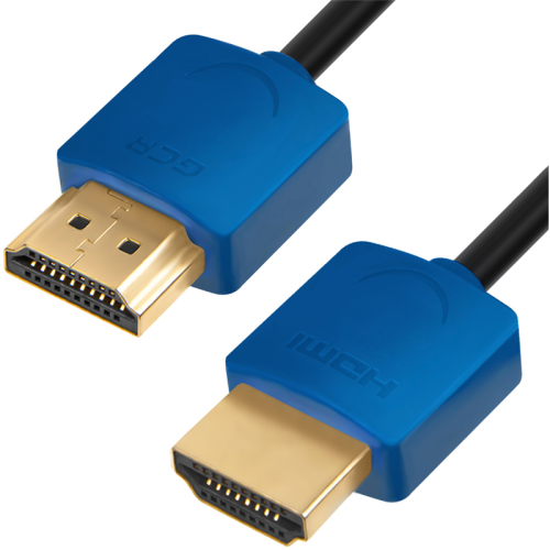 Greenconnect Кабель SLIM 0.5m HDMI 2.0, синие коннекторы Slim, OD3.8mm, HDR 4:2:2, Ultra HD, 4K 60 fps 60Hz, 3D, AUDIO, 18.0 Гбит/с, 32/32 AWG, GCR-51585