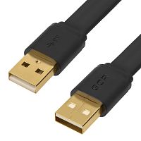 GCR Кабель PROF 2.0m USB 2.0 AM/ AM плоский, черный, GOLD, 28/ 24 AWG, экран, морозостойкий, GCR-UM7M-BСG-2.0m (GCR-UM7M-BCG-2.0M)