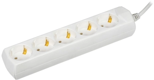 Сетевой удлинитель IEK У05 5м (5 розеток) белый (пакет ПЭ) (WYP10-10-05-05-Z-G)