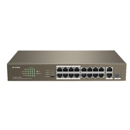 IP-COM F1118P-16-150W Коммутатор неуправляемый PoE, 18 портов, 16х100 Мбит/ с, 2x1 Гбит/ с, SFP 1x1 Гбит/ с, PoE 16х30 Вт