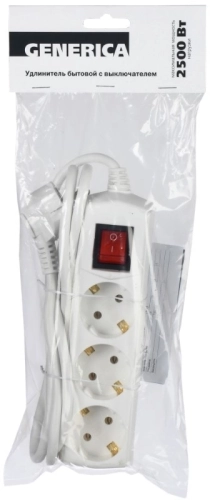 Сетевой удлинитель IEK У03В 1.5м (3 розетки) белый (пакет ПЭ) (WYP10-10-03-D15-ZK-G) фото 2