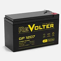 Батарея REVOLTER серия GP, REVOLTER GP 1207, напряжение 12В, емкость 8.2Ач (разряд 20 часов), макс. ток разряда (5 сек.) 120А, макс. ток заряда 2.16А, свинцово-кислотная типа AGM, клеммы F2, ДxШxВ 15