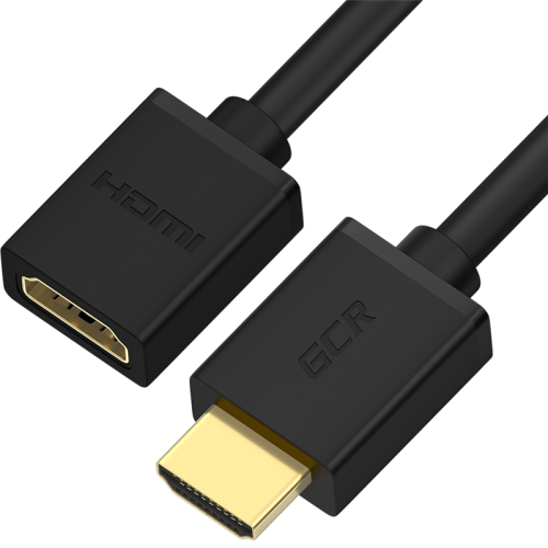 Greenconnect Удлинитель 5.0m v2.0 HDMI-HDMI черный, OD7.3mm, 28/ 28 AWG, позолоченные контакты, Ethernet 18.0 Гбит/ с, 19M / 19F, тройной экран, GCR-51660