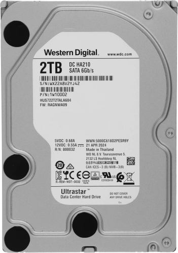 Жесткий диск WD SATA-III 2Tb 1W10002 HUS722T2TALA604 Ultrastar DC HA210 (7200rpm) 128Mb 3.5