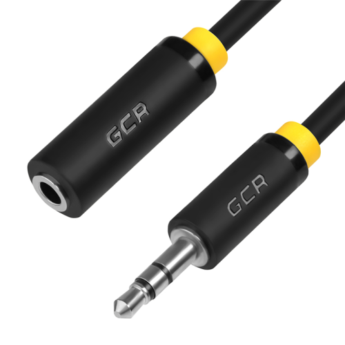 GCR Удлинитель аудио 5.0m jack 3,5mm/ jack 3,5mm черный, желтая окантовка, ультрагибкий, 28AWG, M/ F, Premium GCR-STM1114-5.0m, экран, стерео