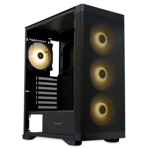 Корпус без блока питания/ Case HSPD M520, Mesh Mid Tower, Black, slide TG, 0.45 SPCC, 4x120mm ARGB ATX, mATX, mITX 160/330/184mm 2x2.5