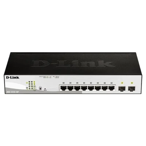 Коммутатор/ DGS-1210-10P/FL Managed L2 Switch 8x1000Base-T PoE, 2x1000Base-X SFP, PoE Budget 65W, Surge 6KV, CLI (DGS-1210-10P/FL2A)