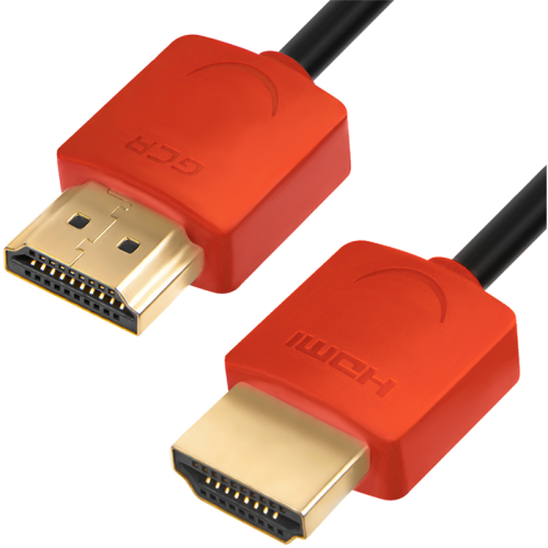 GCR Кабель HDMI 2.0 SLIM, 1.5m, красные конн, OD3.8mm, HDR 4:2:0, Ultra HD, 4K 60 fps 60Hz, 3D, AUDIO, 18.0 Гбит/с, 30/30 AWG (HM502) (GCR-51214)