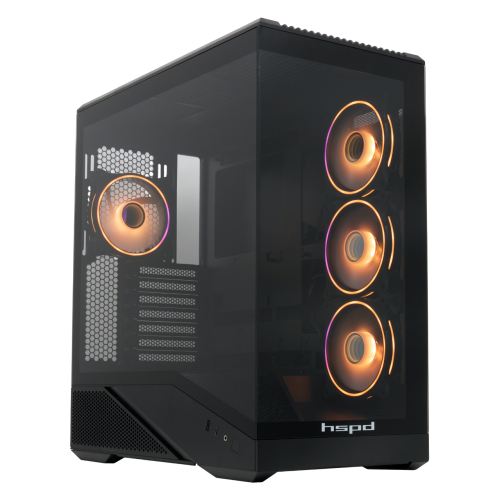 Корпус без блока питания/ Case HSPD F711, Panoramic Full Tower, Black, TG, 0.7 SPCC, 4x120mm ARGB ATX, mATX, mITX 190/ 420/ 280mm 2x2.5