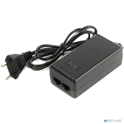 ORIENT SAP-C48POE, PoE инжектор питания 24 Вт, AC 100-240V/ DC 48V, 0.5A, вход: RJ45 LAN 10/ 100, выход: RJ45 PoE тип B (4/ 5+,7/ 8-), совместим с оборудованием PoE IEEE 802.3af, длина кабеля 0.9 м