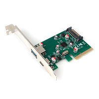 Переходник Gembird Контроллер USB Gembird SPCR-02 PCI-express, порты: 2 внешн. USB 3.1 Type-C и Type-A