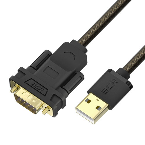 GCR Конвертер-переходник 2.0m PROF USB 2.0 AM / DB9 RS-232 c чипсетом PL2303GS, черно-прозрачный, двойной экран с армированием (GCR-55821)