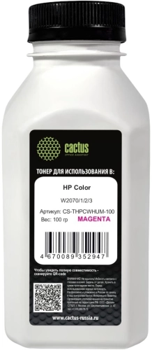 Тонер Cactus CS-THPCWHUM-100 пурпурный флакон 100гр. для принтера HP Color W2070/1/2/3