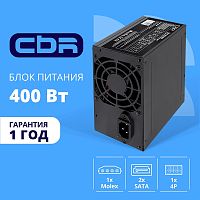 Блок питания CBR ATX 400W, 8cm fan, 20+4pin/1*4pin/1*IDE/2*SATA, кабель питания 1.2м,черный [PSU-ATX400-08EC] OEM