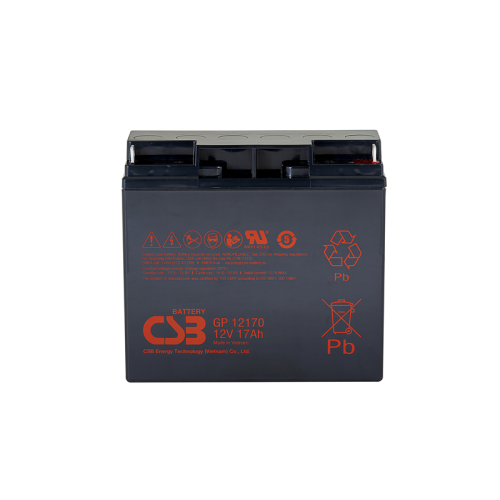 Батарея CSB серия GP, GP12170 B3, напряжение 12В, емкость 17Ач (разряд 20 часов), макс. ток разряда (5 сек.) 230А, ток короткого замыкания 532А, макс. ток заряда 5.1A, свинцово-кислотная типа AGM, клеммы В3, под гайку и болт М6, ДxШxВ 181x76.2x167мм., вес
