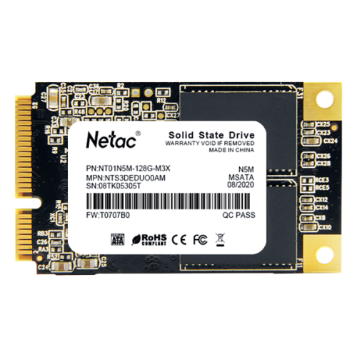 Netac SSD N5M 128GB mSATA SATAIII 3D NAND, R/ W up to 510/ 440MB/ s, TBW 70TB, 3y wty (NT01N5M-128G-M3X)