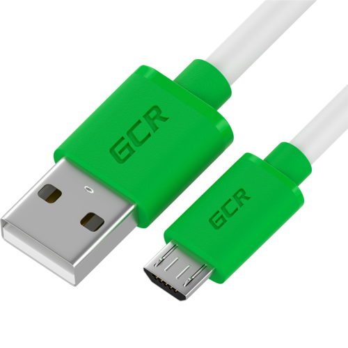 GCR QC Кабель 0.3m MicroUSB, быстрая зарядка, белый TPE, зеленые коннекторы, 28/ 22 AWG, GCR-53281