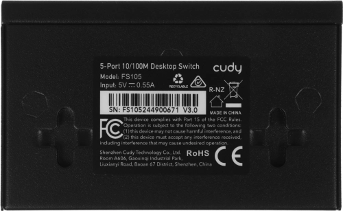 Коммутатор/ 5-Port 10/100 Mbps Desktop Switch, 5 10/100M RJ45 Ports, Loop Detection, Metal Case, Power Saving, Plug & Play (FS105) фото 7