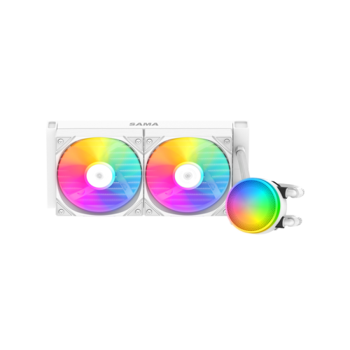 Водяное охлаждение для процессора/ Water Cooling System SAMA L40 White (240mm, White, ARGB/ Fans: 2x120mm, 82.79CFM, 29dBA, 2000RPM/ Pump height 52mm, 29dBA, 2500RPM, Rad thickness 27mm/ S: 1851, 1700 (L40-WHWAYXO2-G)