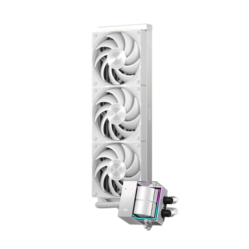 Система охлаждения/ PCCooler DS360 WH (310W, 360mm, LED temp., White, ARGB Pump/ Fans: 3x120mm, 86.73CFM, 28dBA, 2200RPM/ Pump height 67mm, 28dBA, 3200RPM, Rad thickness 27mm/ S: 1851, 1700, 1200, 20XX, 115X, AM5, AM4)