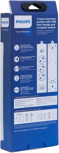 Сетевой фильтр Philips CHP4336BB/ 51 3м (3 розетки) черный (коробка) (CHP4336BB/51) фото 3