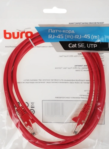 Патч-корд Buro UTP 4 пары cat.5E CCA molded 2м красный RJ-45 (m)-RJ-45 (m) (UTP-5E-2M-R) фото 3
