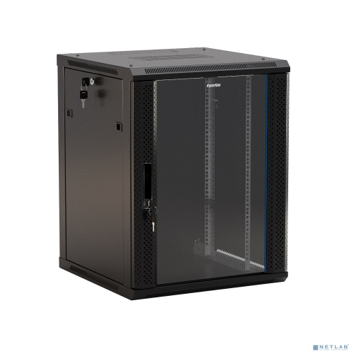 Hyperline TWB-1245-GP-RAL9004 Шкаф настенный 12U, 650x600х450мм, стеклянная дверь с перфорацией по б 12U, 650x600х450мм, стеклянная дверь с перфорацией по бокам, ручка с замком, цвет черный (RAL 9004) (разобранный)