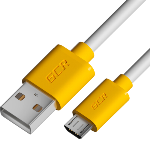 GCR Кабель 2.0m MicroUSB, белый, желтые коннекторы, быстрая зарядка, 28/24 AWG (GCR-53223)
