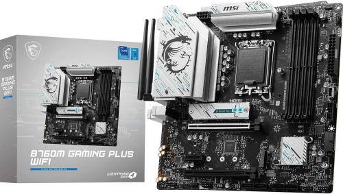 Материнская плата/ MB MSI INTEL B760 s1700, 4xDDR5(256GB), 2xHDMI 2.1/2xDP, 2xPCIe 4.0x16, 1xPCIe 3.0, 1xLAN (2.5GbE), Wi-Fi, BT, 4xSATA 6Gb/s, 2xM.2, 4xUSB 3.2, 2xUSB 2.0, 1xPS/2, mATX (B760M GAMING PLUS WIFI) фото 2