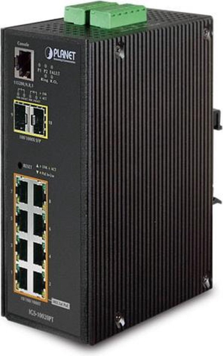 коммутатор/ PLANET IP30 L2+ SNMP Manageable 8-Port Gigabit POE(Af) Switch + 2-Port Gigabit SFP Industrial Switch (-40 to 75 C), ERPS Ring Supported, 1588 (IGS-10020PT)