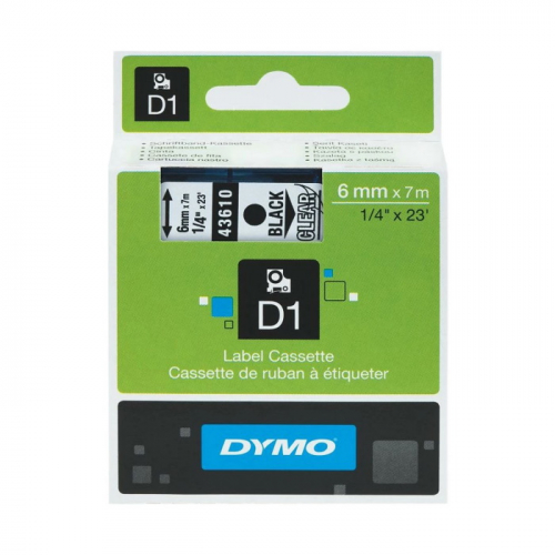 Картридж ленточный Dymo D1 S0720770 6 мм x 7 м, черный шрифт/прозрачный фон для Dymo фото 2