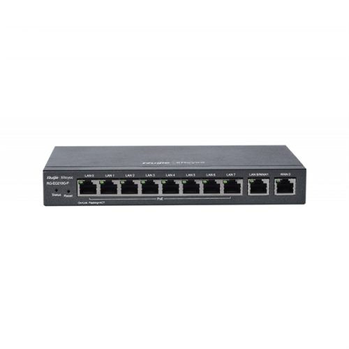Ruijie Reyee 10-Port Gigabit Cloud Managed Gataway, support up to 8 POE/ POE+ ports with 70W POE Power budget, up to 4 WAN ports, support up to 200 concurrent users, 500Mbps. (RG-EG210G-P)