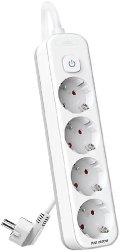 Сетевой фильтр Deli ET435 3м (4 розетки) белый (пакет ПЭ)
