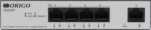 Коммутатор/ Unmanaged Switch 4x1000Base-T PoE, 1x1000Base-T, PoE Budget 60W, Long-range PoE up to 250m, metal case (OS2205P/60W/A1A)