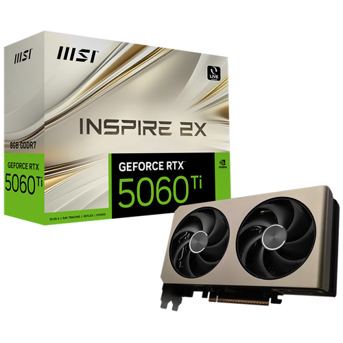 Видеокарта MSI PCI-E 5.0 RTX 5060TI 8G INSPIRE 2X NVIDIA GeForce RTX 5060TI 8Gb 128bit GDDR7 2572/28000 HDMIx1 DPx3 HDCP Ret (RTX 5060 TI 8G INSPIRE 2X)