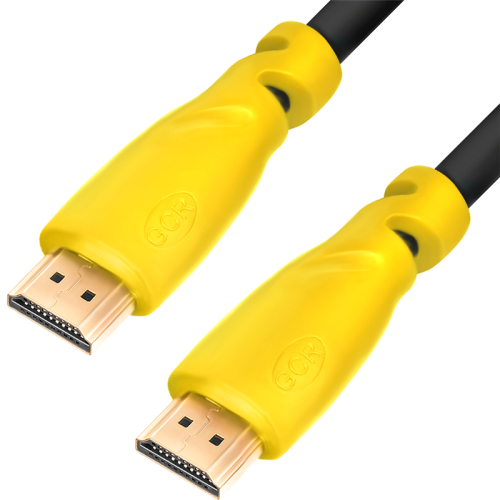 GCR Кабель 2.0m HDMI версия 1.4, черный, желтые коннекторы, OD7.3mm, 30/ 30 AWG, позолоченные контакты, Ethernet 10.2 Гбит/ с, 3D, 4K GCR-HM340-2.0m, экран
