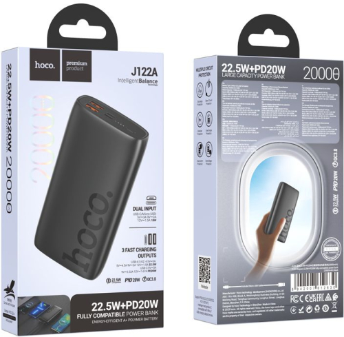Мобильный аккумулятор Hoco J122A Respect 20000mAh QC/ PD 22.5W 3A USB-A/ USB-C черный фото 6