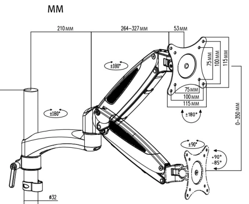 Кронштейн для монитора/ноутбука Cactus CS-VM-LH08-BK черный 13-32 макс.16кг настольный поворот и наклон