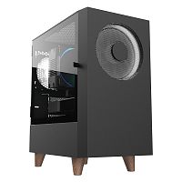 Корпус без блока питания/ WIZMAX EM1, Mini-Tower, TG, 1x160mm + 1x120mm LED, 1xUSB-A 3.0 + 2xUSB-A 2.0, mATX, mITX, Woofer Red (EM1 WOOFER BLACK)