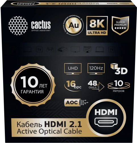 Кабель аудио-видео Cactus CS-HDMI-AOC-2.1-10 HDMI (m)/HDMI (m) 10м. позолоч.конт. черный