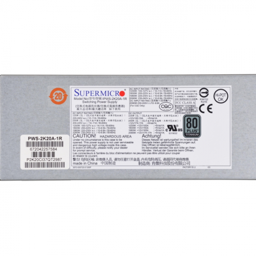 Блок питания Supermicro 2200W 80+ (PWS-2K20A-1R)