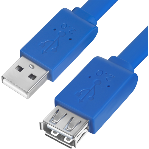 Greenconnect Удлинитель PROF 0.5m USB 2.0, AM/AF, плоский синий, морозостойкий, GCR-UEC2M2-BD-0.5m