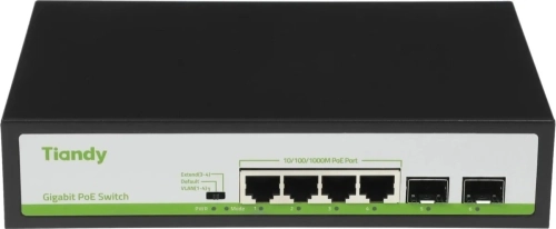 Коммутатор Tiandy TC-P3S06 H/0402/AT/60/V2.0 (L2) 4x1Гбит/с 2SFP 4PoE 60W неуправляемый