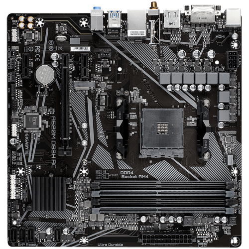 Материнская плата Gigabyte A520M DS3H AC Soc-AM4 AMD A520 4xDDR4 mATX AC`97 8ch(7.1) GbLAN RAID+HDMI+DP